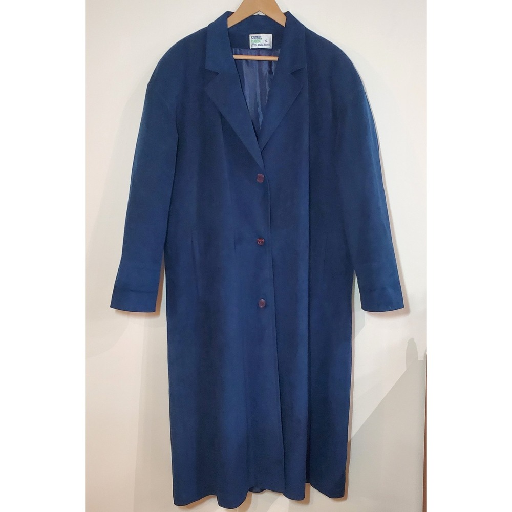 Vintage Samuel Robert Royal Blue Ultrasuede Overcoat Duster Maxi Coat Size 18